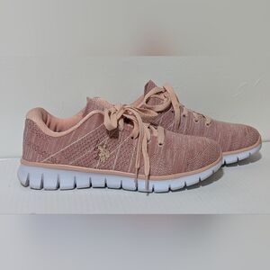 SZ 8 U.S. Polo Assn Women's Pink & White Lace Up Sneakers